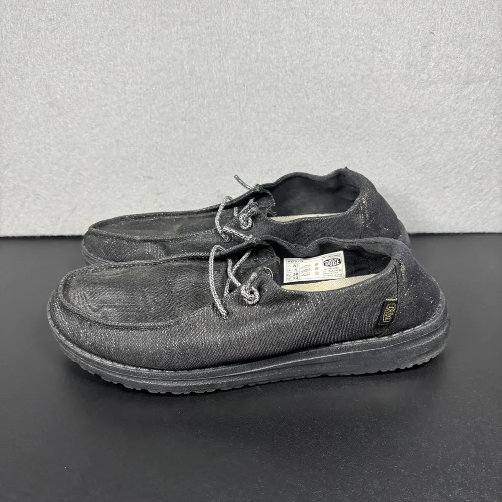HEYDUDE Wendy Glitter Meteor Shower Black Sparkle Slip On Shoes Womens Size 7